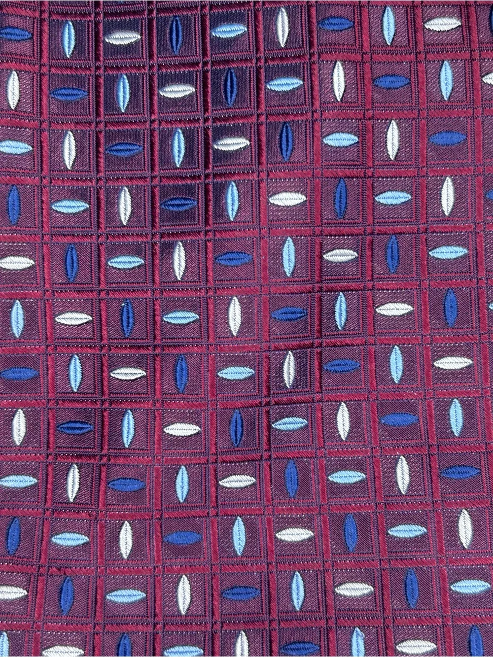 Equestrian Firenze 100% Silk Tie Made in Italy Burgundy Blue Geometric